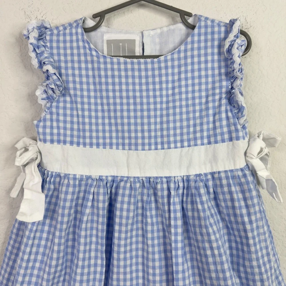 Lil Cactus Dress Girls 5T‎ Blue White Gingham Ruffle Whimsical Playful Summer